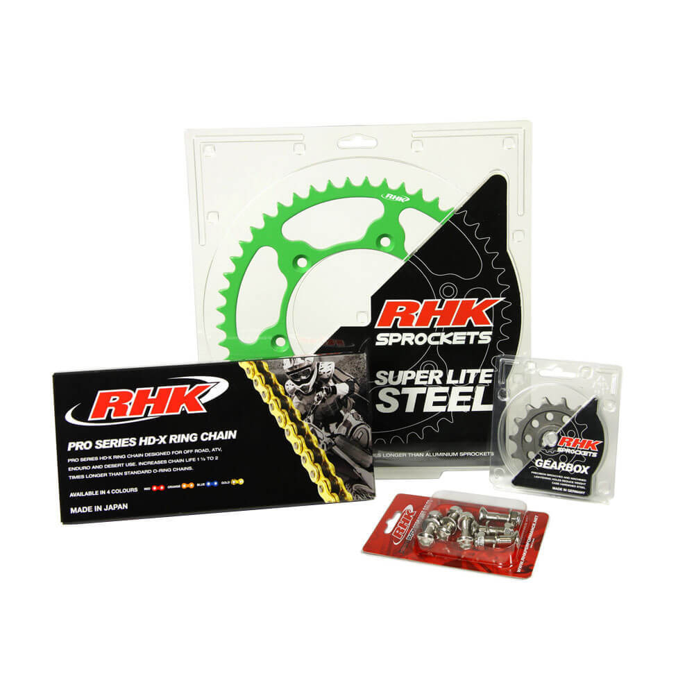 RHK Kawasaki KX 250 F 2006-2018 (13/52) Gold HD-X Ring Chain & Green Super Lite Steel Sprocket Kit