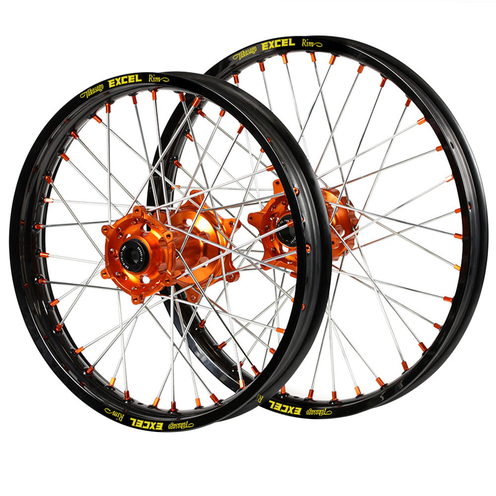 Husaberg SM Pro Orange Hubs / Excel Black Rims / Orange Nipples Wheel Set FC 450 2004-2005 (21*1.60 / 18*2.15)