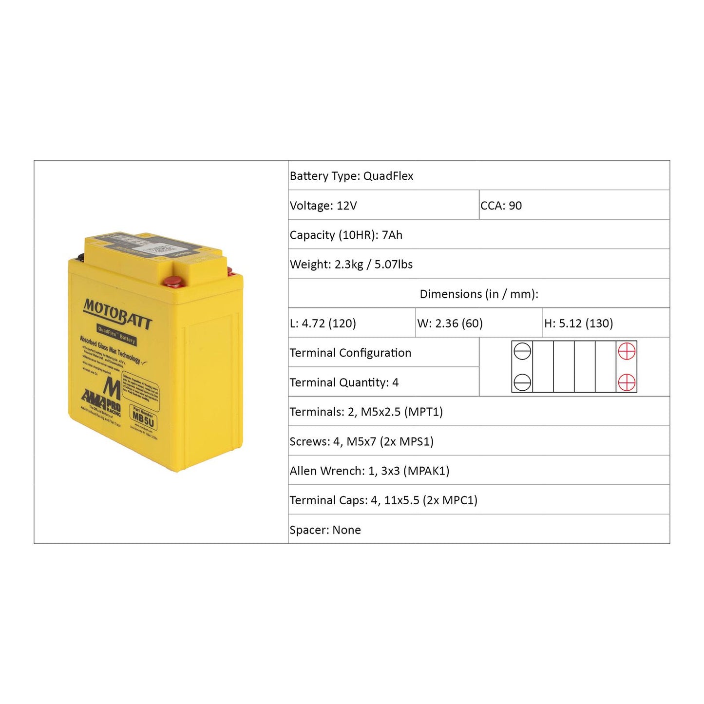 Motobatt Motorcycle Battery Mb5U