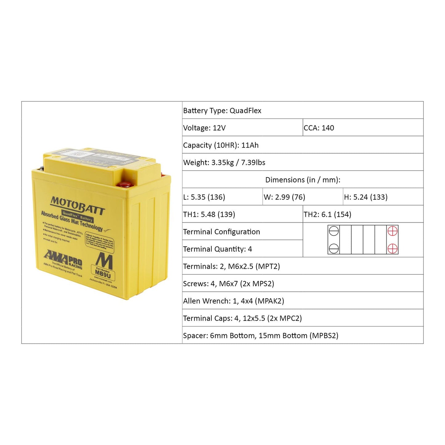 Motobatt Motorcycle Battery Mb9U
