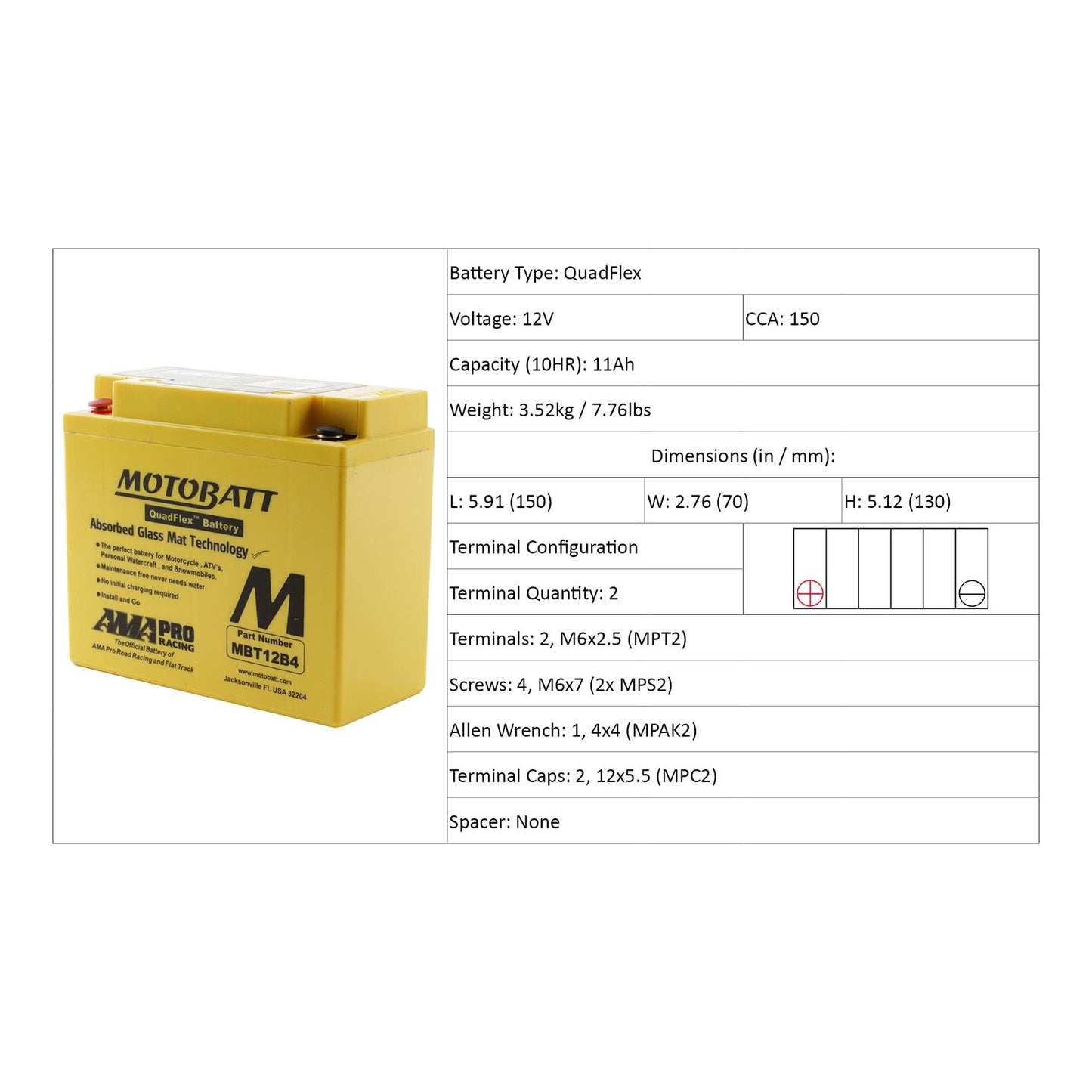 Motobatt Motorcycle Battery Mb12B-4