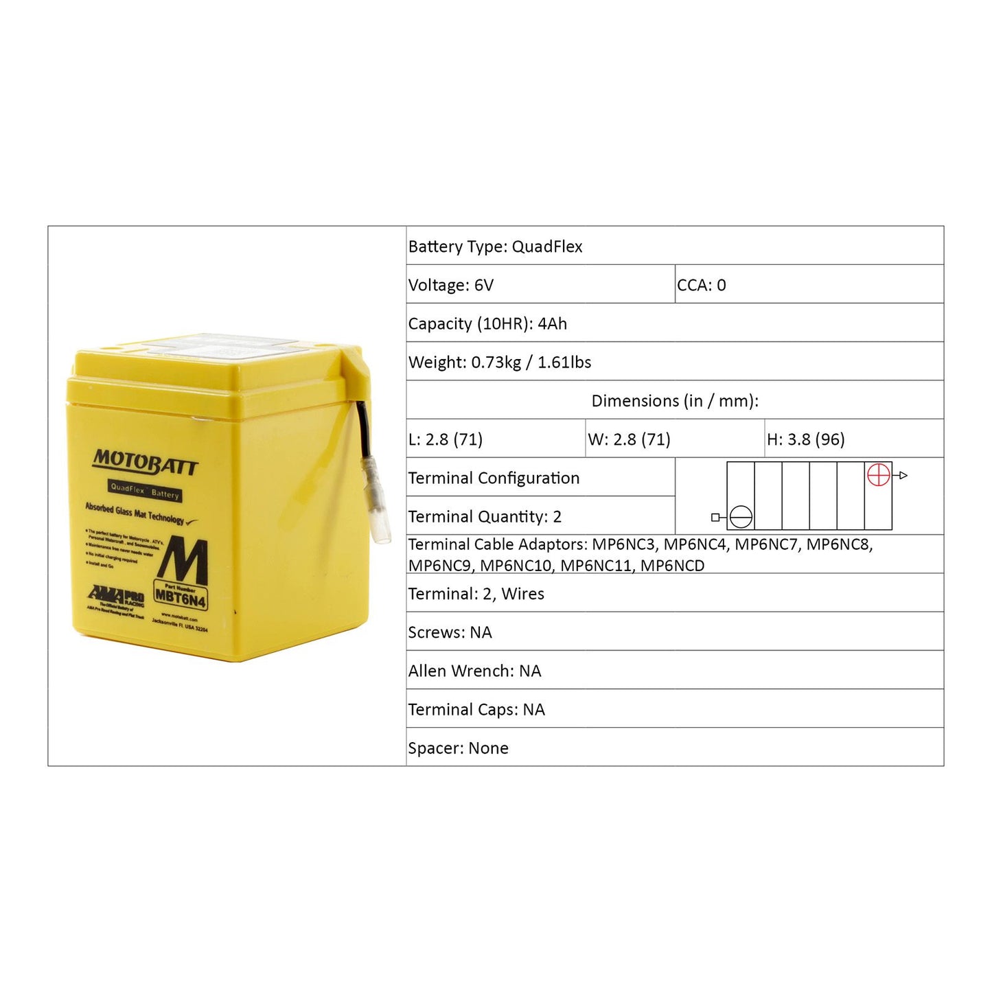 Motobatt Motorcycle Battery Mbt6N4