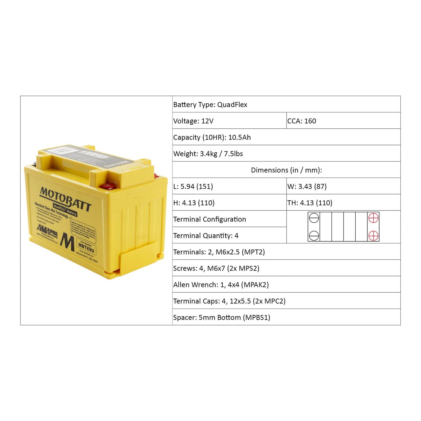 Motobatt Motorcycle Battery Mbtx9U