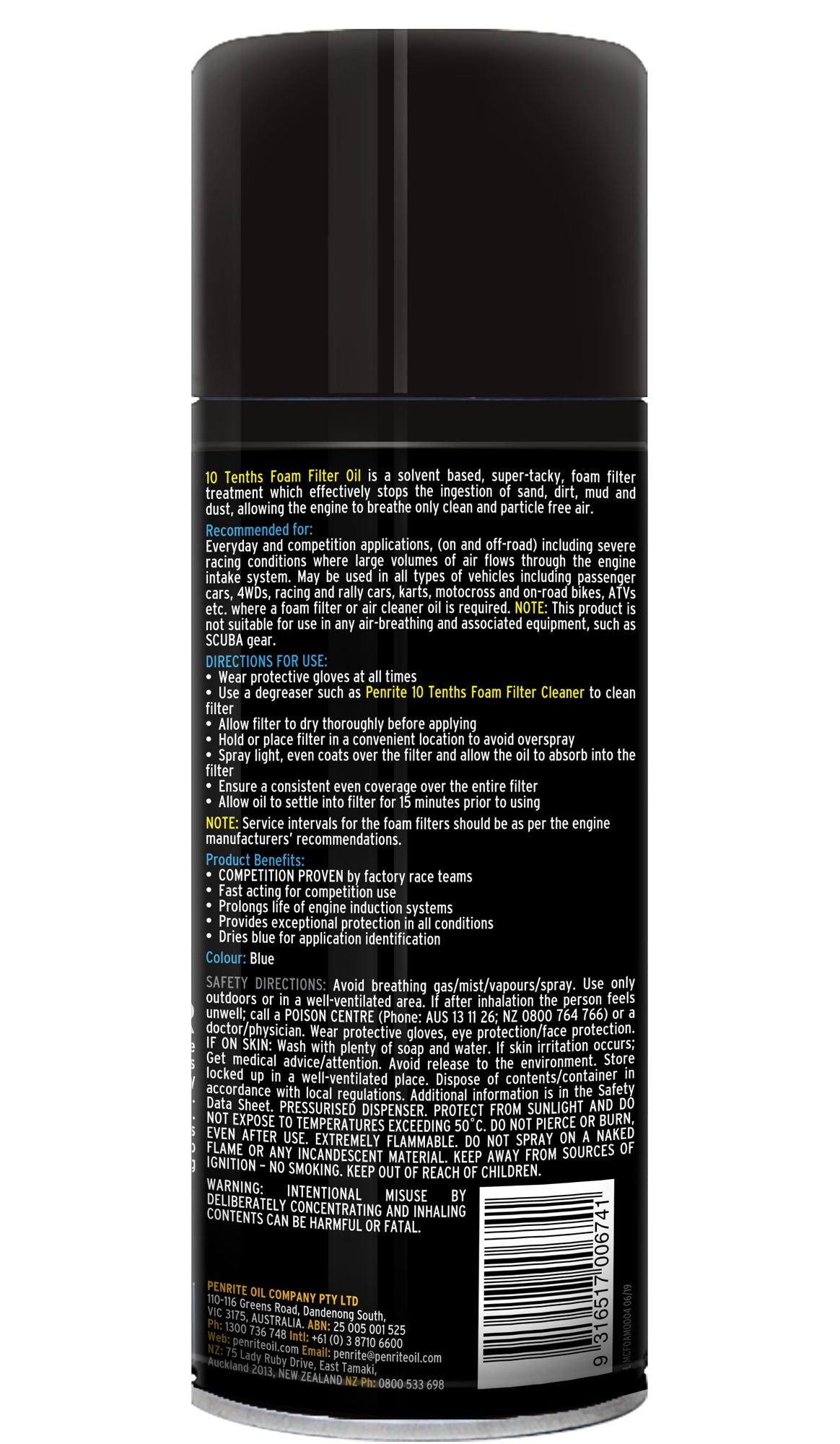 Penrite 10 Tenths Foam Filter Oil 400Ml