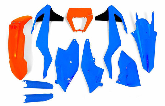 Rtech KTM Plastic Kit Exc/Exc-F 250-500 2017-2019 Troy Lee Designs Blue/Orange Limited Edition (W/ Headlight, Left Airbox Cover & Fork Proctectors)