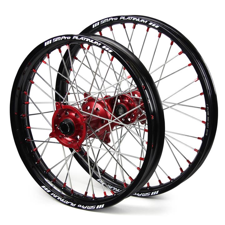 Honda Sm Pro / Platinum Snr MX Black Rim / Red Hubs / Red Nipples Wheel Set CRF 250 R 2014-2017 (21X1.60 / 19X2.15")
