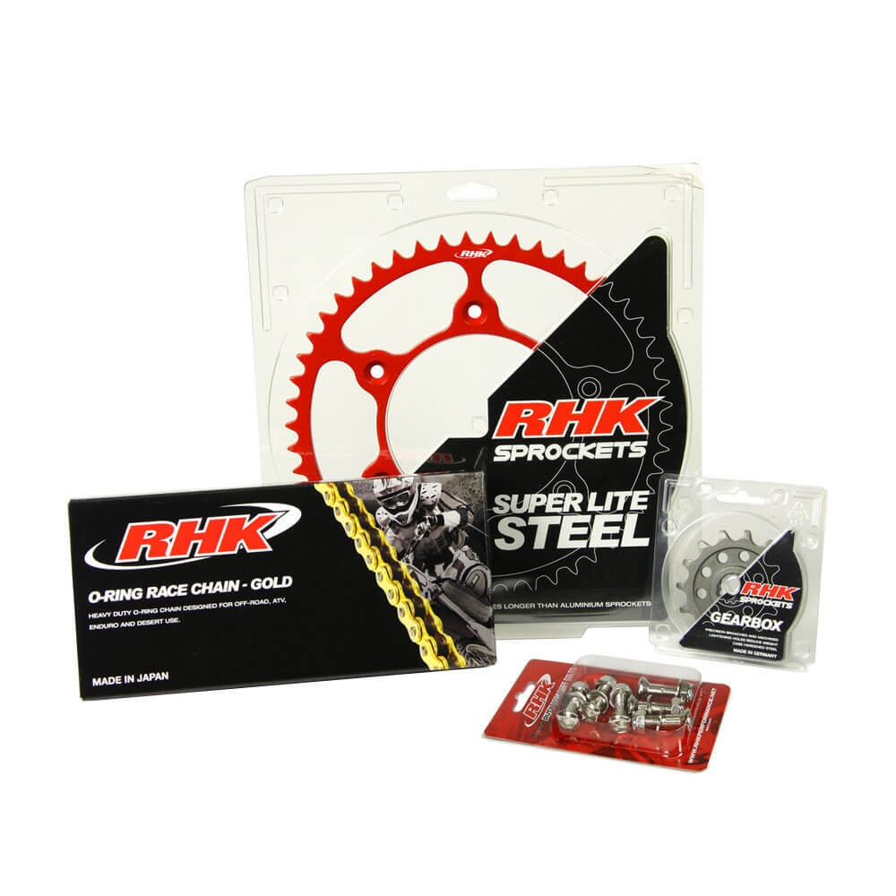 RHK Husqvarna CR 250 1999-2005 (14/50) Gold O-Ring Chain & Red Super Lite Steel Sprocket Kit