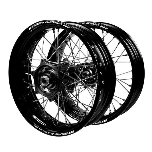 Kawasaki Talon Black Hubs / SM Pro Platinum Black Rims Supermotard Wheel Set KLX 450 2007-17 (17*3.50 / 17*4.25)