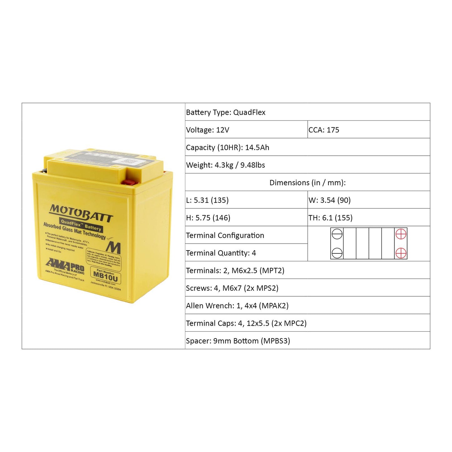 Motobatt Motorcycle Battery Mb10U