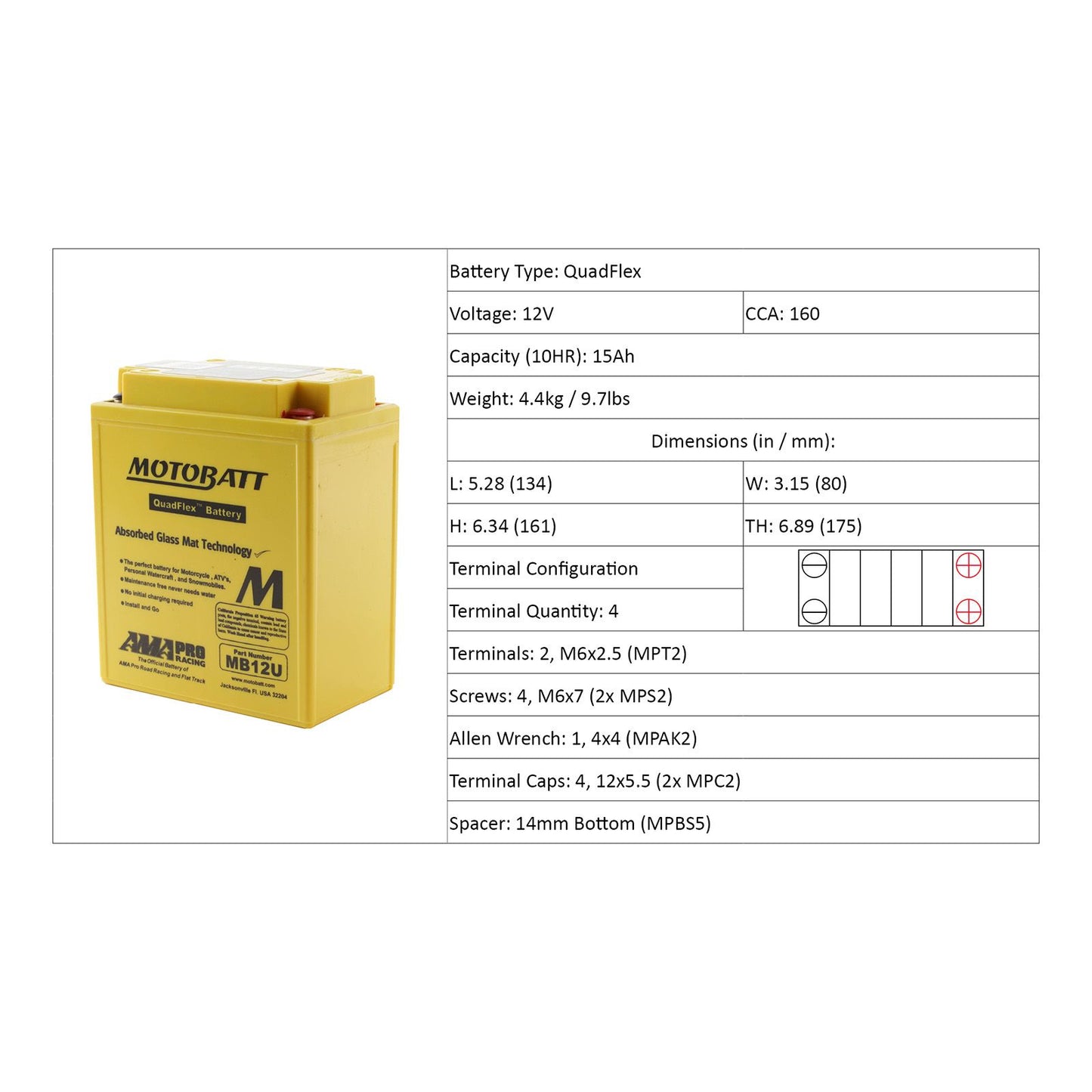 Motobatt Motorcycle Battery Mb12U