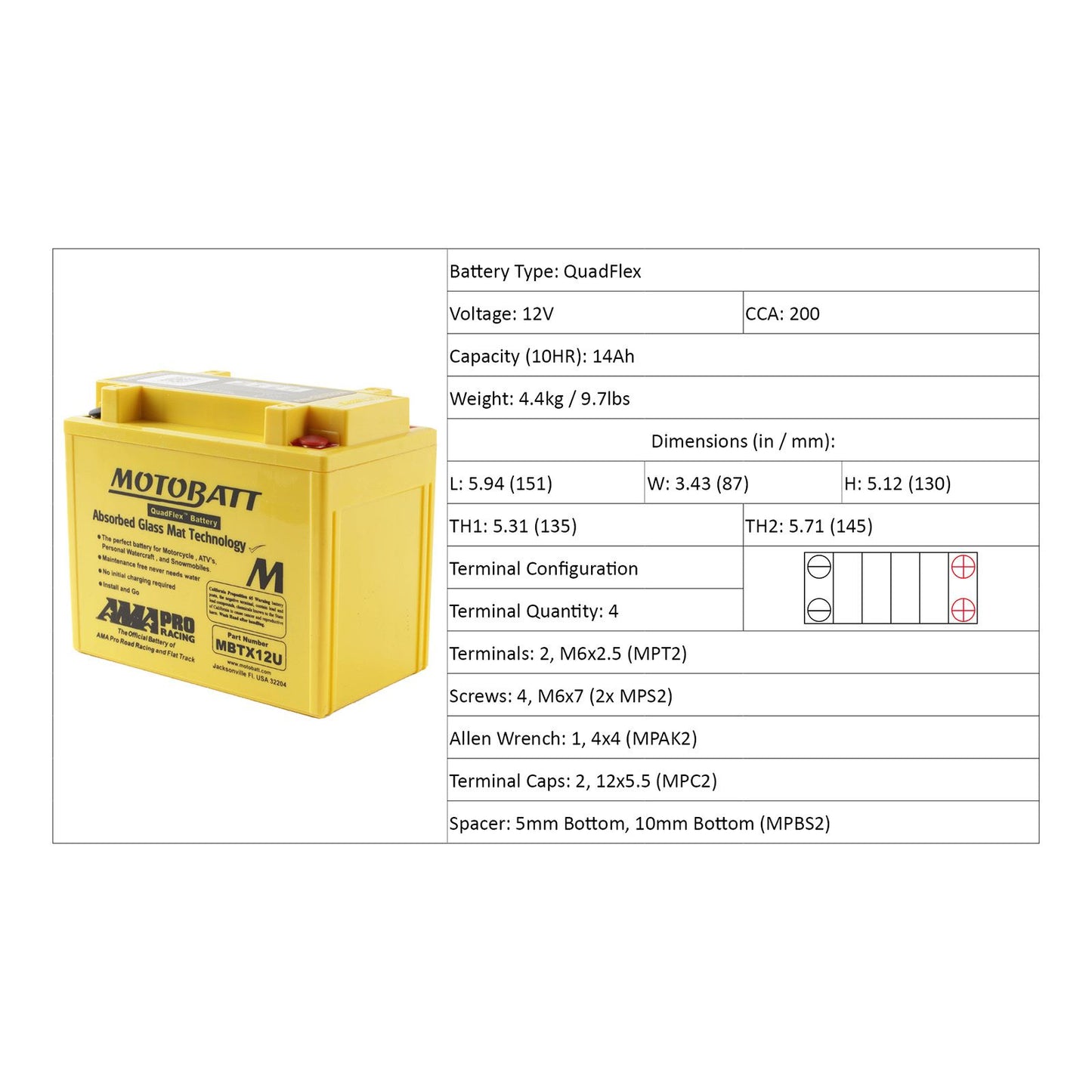 Motobatt Motorcycle Battery Mbtx12U