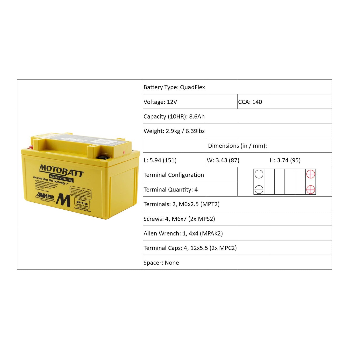 Motobatt Motorcycle Battery MbTZ10S