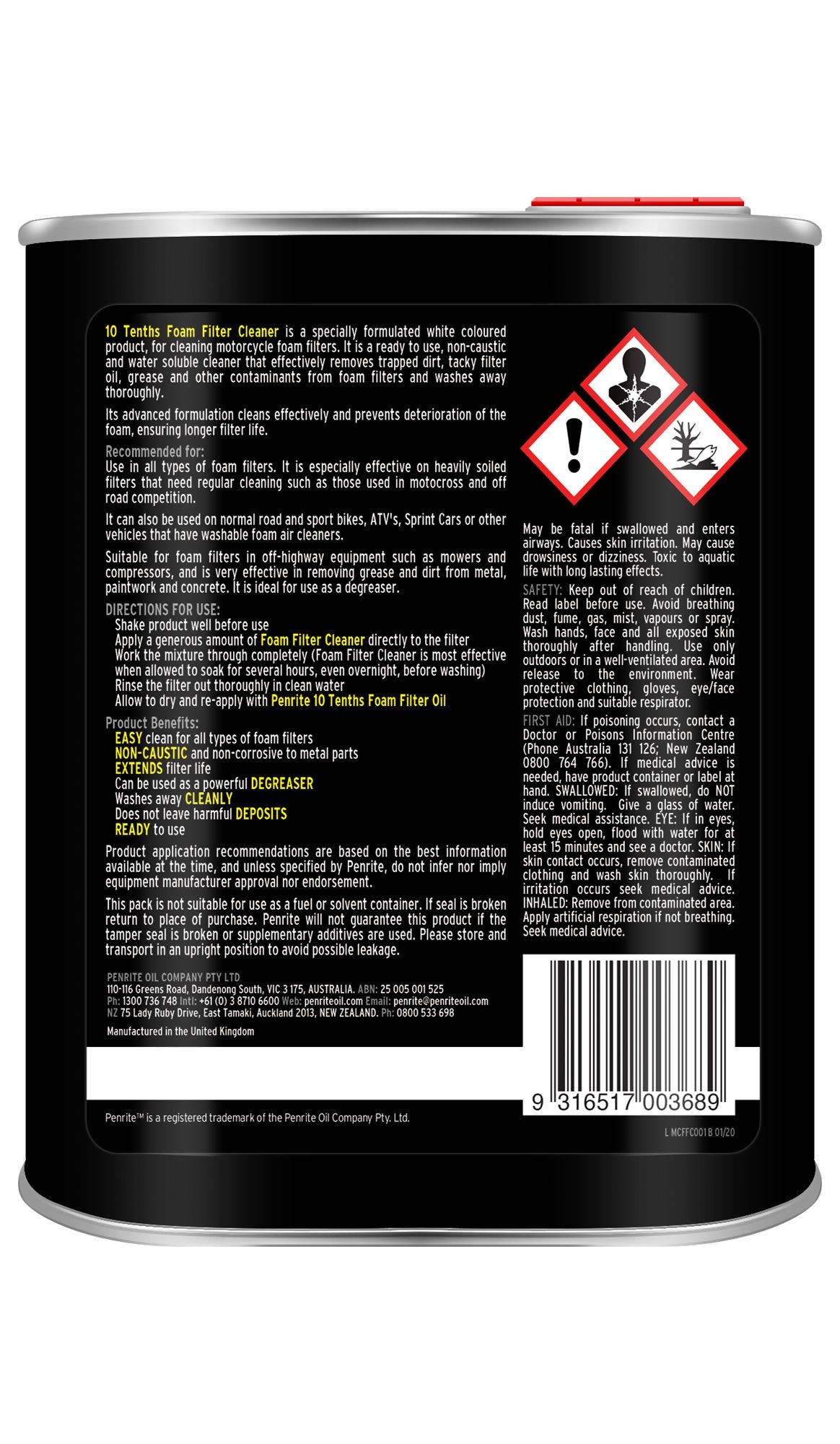 Penrite 10 Tenths Foam Filter Cleaner 1L