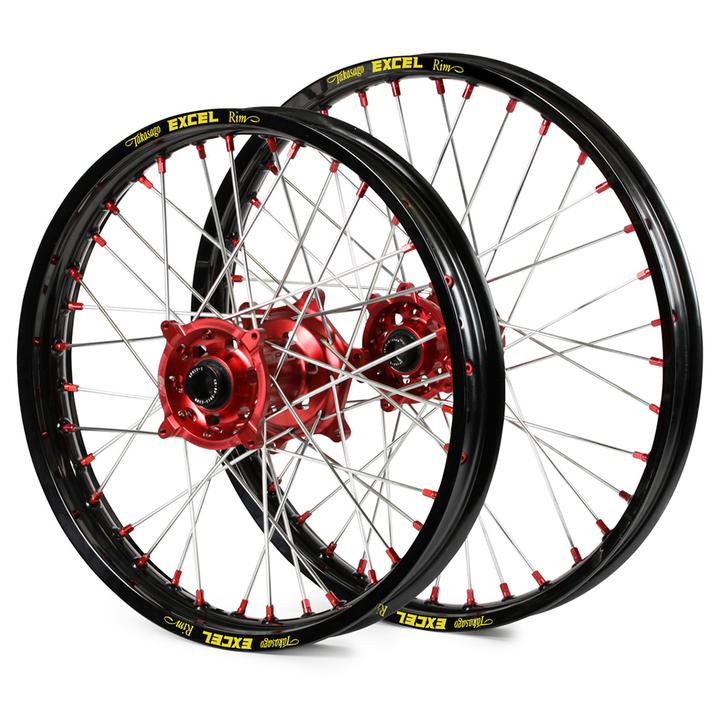 Honda Sm Pro / Excel Snr MX Black Rim / Red Hub / Red Nipples Wheel Set CRF 250 R 2014-2017 (21X1.60 / 19X2.15")