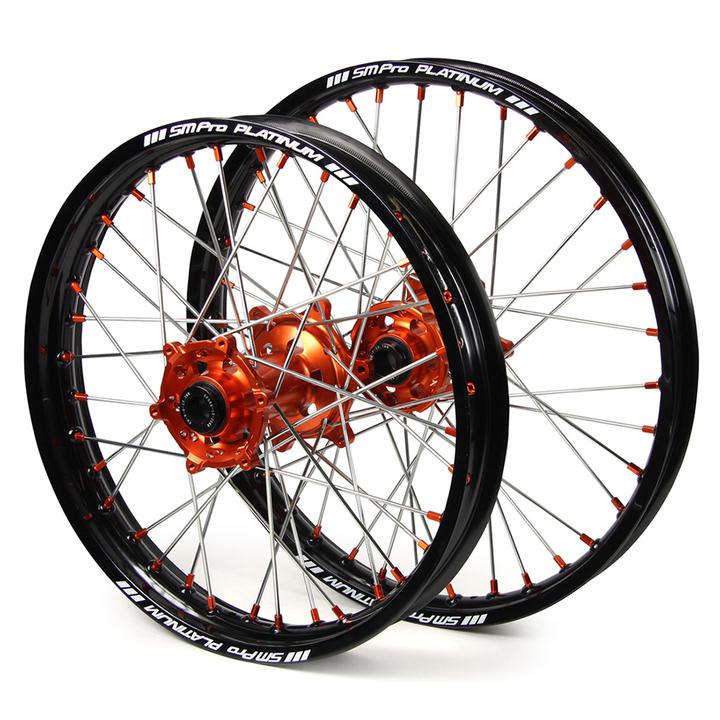 KTM Sm Pro / Platinum Snr MX Black Rim / Orange Hub / Orange Nipples Wheel Set SX-SXF 125-150-250-350 2003-2017 (21X1.60 / 18X2.15")
