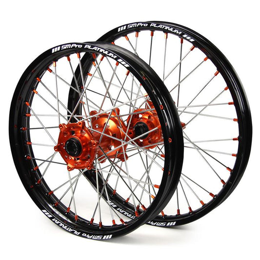 KTM Sm Pro / Platinum Snr MX Black Rim / Orange Hub / Orange Nipples Wheel Set SX-SXF 125-150-250-350 2003-2017 (21X1.60 / 18X2.15")